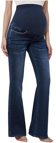 Zaldita Grossesse Jeans Flare Au Dessus du Ventre Jeans Maternité pour Femmes Enceintes Printemps Automne Vacances Maternité Élastiques Bleu foncé M