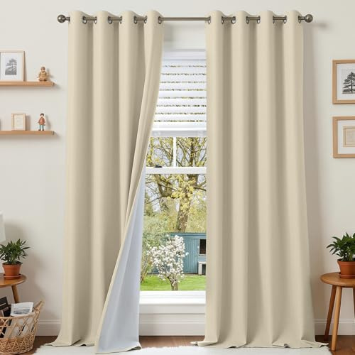 Runyéla Cortinas Opacas 100% Cortinas para Salon y Dormitorio 2 Piezas 140x245 CM, Gris Beige Cortinas Termicas Aislantes Frio y Calor, Cortinas con Ojales y Cortinas Acustica