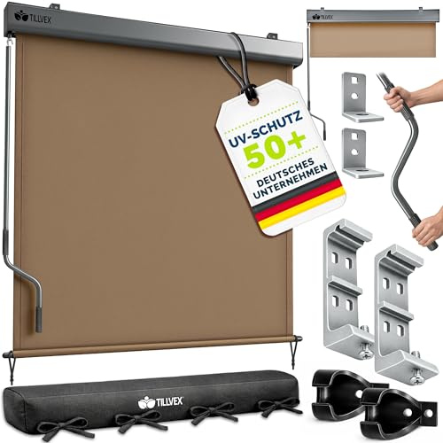 tillvex® Store Vertical pour extérieur et intérieur 200 x 250 cm + Housse de Protection - Store extérieur imperméable avec manivelle pour Balcon, Terrasse et Jardin - Protection Solaire en Aluminium