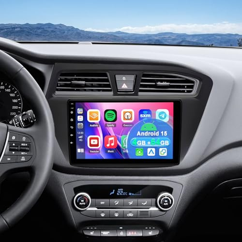 4+64G Android 15 Autoradio Multimédia avec sans Fil CarPlay Android Auto pour Hyundai i20 2015-2018, 9 Pouces écran Tactile Radio Stéréo avec Navigation GPS FM RDS SWC Mirror Link Wi-FI Bluetooth