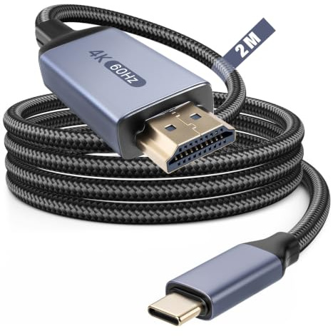 APKLVSR Câble USB C vers HDMI 2 M 4K 60 Hz – Câble USB-C HDMI compatible avec MacBook Pro/Air, iPad, iPhone 15/15Pro/15Pro Max, Surface, Thunderbolt 3/4