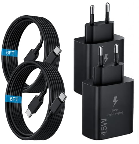 45W Chargeur USB C, 2Pack Chargeur Charge Rapide avec 2M Câble pour Samsung | USB C Secteur Mural Alimentation Prise pour Samsung Galaxy S25/S24/S23/S22/S21 Ultra/Plus/S20/S25+/Note 20/10/9/8/A73/A53