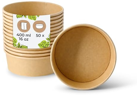 BIOZOYG Salatschale aus Karton 50 Stück | 400 ml | braun - biologisch abbaubar & PLA-beschichtet - To-go Verpackung für Salate, Bowls & warme Speisen - nachhaltig, fettresistent