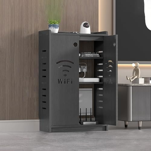 WiFi Router Storage Cabinet, Floor Standing Modem Box, Multi-Functional Organizer with Cable Management, Strong Load-Bearing for Living Room or Office