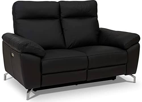 Ibbe Design Schwarz Leder 2er Sitzer Relaxsofa Couch mit Elektrisch Verstellbar Relaxfunktion Heimkino Sofa Doha mit Fussteil, Federkern, 162x96x101 cm