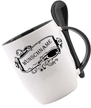 Crealuxe Löffeltasse 'Wunschname Namenstasse Name Schnörkel' personalisiert, Kaffeetasse mit Motiv, Bürotasse