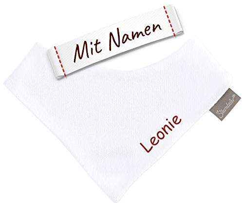 LALALO Sterntaler Halstuch mit Namen bestickt, Baumwollstrick Dreieckstuch, Geschenkidee für Neugeborene (Erstausstattung), Geschenk zur Geburt/Taufe personalisiert (Weiß)