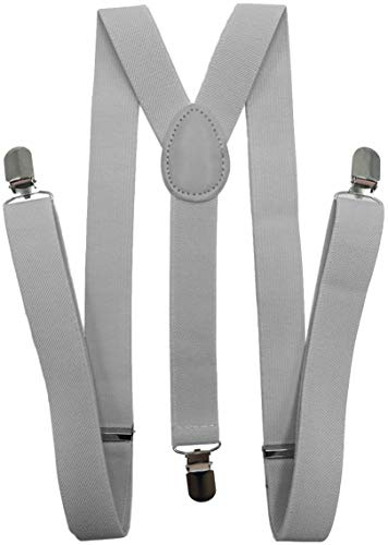 LOLELAI Suspenders for Women and Men | Elastic, Adjustable, Y-Back | Pant Clips, Tuxedo Braces (1, Light Grey)