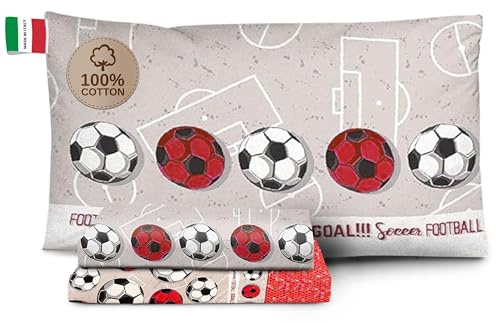 HomeLife Set lenzuola Letto Singolo Made in Italy | Completo Letto Singolo: lenzuolo singolo Sopra, Lenzuolo Sotto Con Angoli, Federa | Completo Lenzuola Singolo | Calcio Rosso