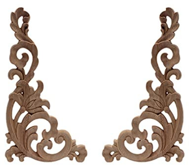 2 Stück unlackierte moderne Blätter Blumen große Holz Eckschrank Holzapplikation Holzaufkleber Onlay Möbel Dekoration Zubehör A3–5
