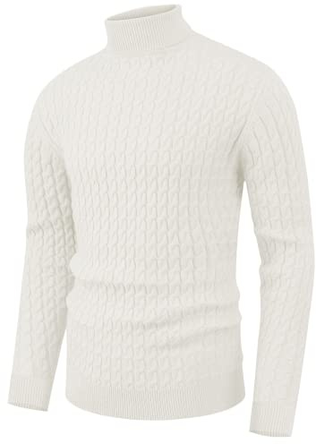 Hisir Jersey Cuello Alto Hombre Invierno Sueter Manga Larga Cálido Jerseys de Punto para Hombres (Blanco, XL)