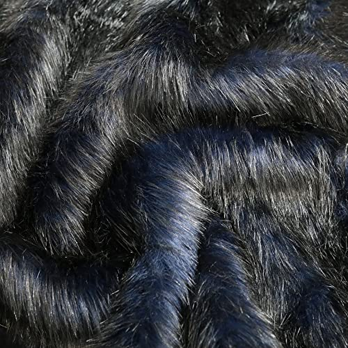 TOLKO 50cm ZOBEL Kunstfell | kuschelig weiches Fellimitat mit 3cm Florhöhe | Teddy Plüschstoff Webpelz | zum Nähen, Dekorieren und Basteln | Meterware am Stück (Marine Schwarz)