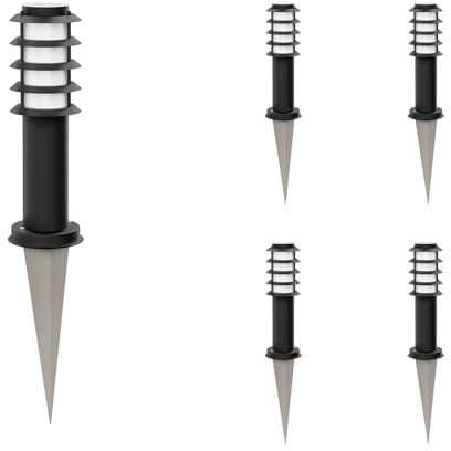 ledscom.de 5 pz. luce di sentiero/bitta luminosa/luce da giardino PORU con picchetto a terra per esterni, IP44, griglia, 39cm, nero, 1 x E27 max. 60W