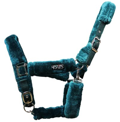Horses, Nylon Halfter Soft Fluffi, Komfortables Halfter zum Führen des Pferdes an der Hand oder zum Sichern beim Putzen, Satteln oder Transportieren (Cob, Dunkelgrün)