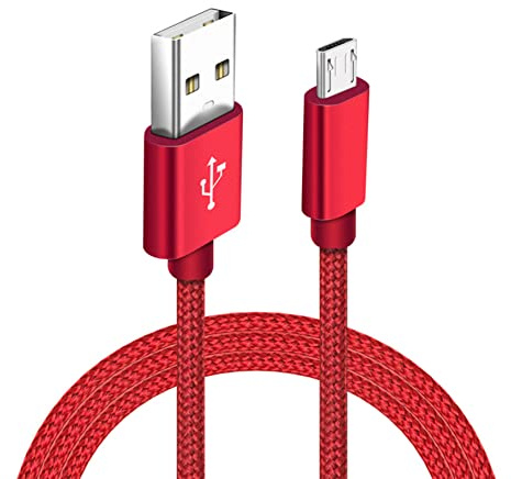 Micro USB Charger Cable, Android Charger Cable Nylon Braided Micro Charging Lead Fast Charge for Samsung Galaxy S7 S6 S5 J6 J5 J3 A6, Huawei Y6 Y7, PS4, Xiaomi, Sony, Xbox- Red (3M)