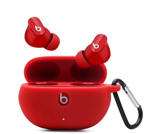 Claiol Silicone Case for Beats Studio Buds 2021/2023, Premium Shockproof Silicone New Beats Studio Buds Case Cover with Keychain. (Red)