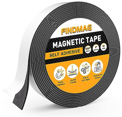 Flexible Magnetic Tape, Magnetic Strips Self Adhesive, Magnet Tape Roll for Craft DIY Projects Whiteboards & Fridge Organization, Sticky Magnets for Fridge - 10 ft Length x 1in Width x 2 mm Thickness