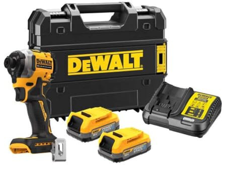 DeWalt XR Brushless Compact Impact Driver 18V 1/4 205Nm with 2 POWERSTACK Batteries and TSTAK Case, Multicolor