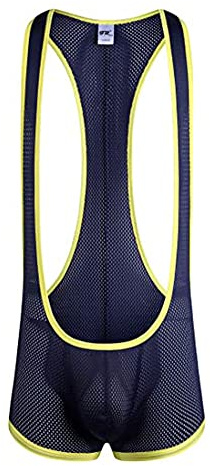 4UFIT Men's Jockstrap Athletic Supporters Sexy Mesh Bodysuit Wrestling Leotard Singlet,Sapphire