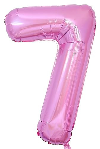 Luftballon Zahl 7 Rosa Zahlenballon Luftballon 7 Geburtstag, Foil Nummer Ballon Zahl 7 Folienballon Party Deko - 101cm - Helium Unterstützen