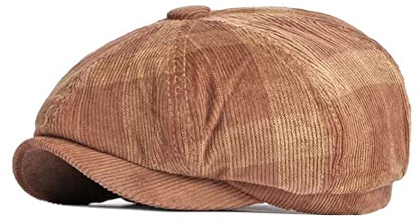 MUYAN Vintage Look Cord Schirmmützen Herren Damen Gatsby Newsboy Flat Cap Ballonmütze Kappe Frühling Herbst (A-Dunkles Khaki)