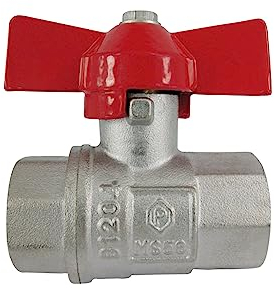 kör4u Kugelhahn Messing mit T-Griff rot, beidseitigem Innengewinde 1/2 Zoll, Kugelventil, Absperrventil, Garten und Haushalt