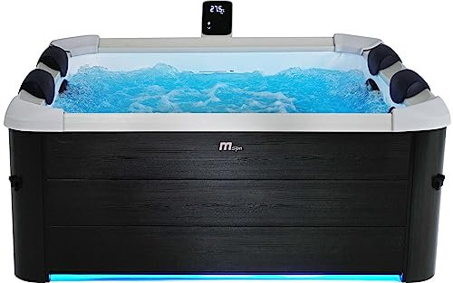 PureHaven aufblasbarer Whirlpool 160x160x65cm für 6 Personen 120 Massagedüsen LEDs Heizung App-Steuerung Desinfektion selbreinigend Braun