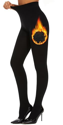 DUCMODA fleecefodrade tights för kvinnor, varma termiska vinterstrumpbyxor, mjuka ogenomskinliga tjocka leggings, Svart, Large-X-Large