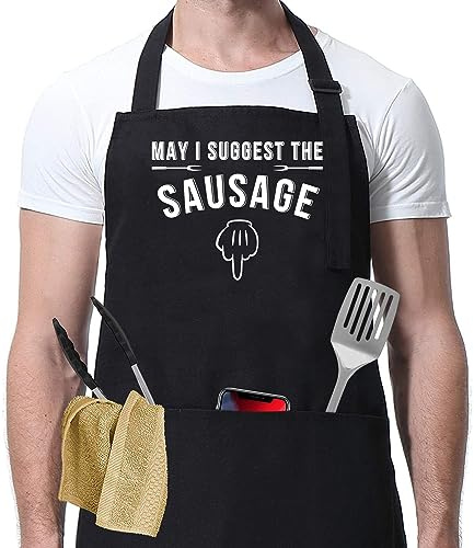 Bbq Grilling Adjustable Bib Aprons, Funny Kitchen Apron Gift For Men, May I Suggest The Sausage Apron, Grilling Apron For Dad, Gift Idea Birthday, Christmas Gifts, Kitchen Cooking Apron, 3
