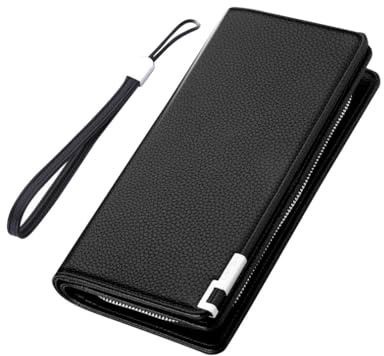 SHLWYG Portafoglio lungo da uomo, portafoglio RFID, portafoglio lungo alla moda, portafoglio da uomo - affari, tempo libero, moda (nero)