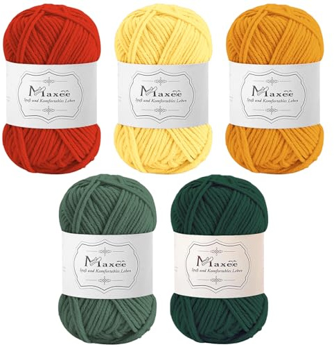 Maxee Häkelgarn 250g (50g*5 Farbe), Acryl Wolle Zum Stricken, Garn zum Häkeln und Stricken, Hand Knitting Yarn Set, Handstrickgarn Baumwollgarn für Häkeln, Wolle zum Stricken und Kunsthandwerk