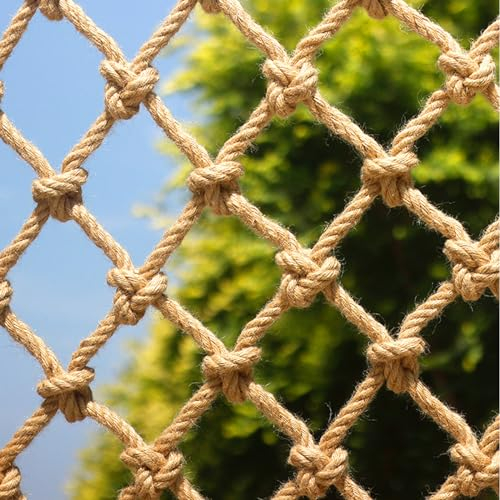 YiHYSj Rankhilfen für Kletterpflanzen Jute Ranknetz Treppe Balkon Fallschutznetz Trennwand Deckennetz Dekoratives Innen und Außen (10MM Seil) (3mX6m(Maschenweite 10cm))