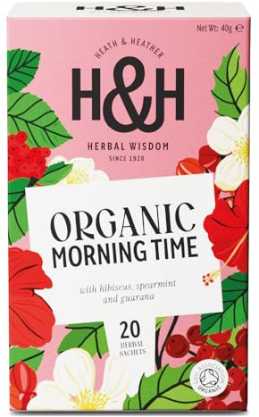 Heath & Heather - Organic Morning Time Tea with Hibiscus, Spearmint & Guarana • Uplifting Botanical Blend for Daily Energy • Vegan • 20 Tea Bags
