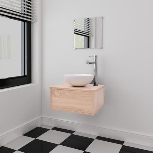 ShGaxin Conjunto de Mueble y Lavabo 3 Piezas Beige, Muebles De Baño, Lavabos con Mueble, Juego Mueble Baño, Lavabo De Baño