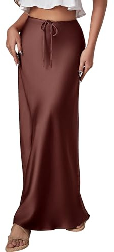 Women's Satin High Waist Maxi Skirt - Long Formal A-Line Silky Solid Color Elegant Skirt