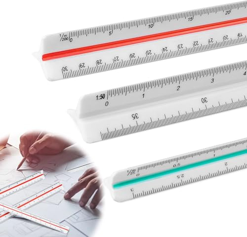KLEHOPE 3er Set Maßstab Lineal | Dreikantmaßstab, Lineal mit 11 Skalen (1:20-1:500) | Maßstabslineal Dreikant für Technikzeichnungen, Studienbedarf & Modellbau