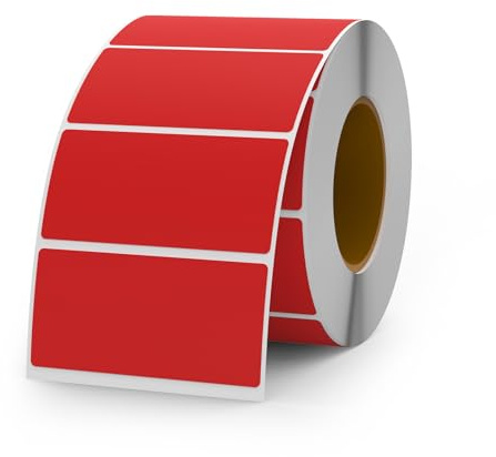 YIKIADA 500 Stück Etiketten 25 × 50 mm Selbstklebend Beschriften Aufkleber Vinyl Wasserfest Ablösbar Klebeetiketten Rolle für Marmeladengläser Rot
