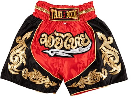 MUAY NATION Shorts de Boxe Thaï pour Enfants (2 à 12 Ans) Filles et garçons, Shorts pour Muay Thaï, MMA, Arts Martiaux (FR/ES, Âge, 4 Ans, 6 Ans, Taille Normale, Rouge)