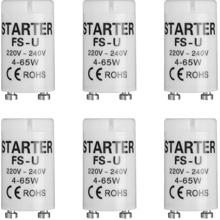 Fuitke Fluorescent Light Starter Switches, 6Pcs 4-65W 220-240V Starters for Fluorescent Tubes Lamps Long-Lasting T8/T12 Fluorescent Tube Starter for Strip Lamps Aquarium Lighting Lamp Tubes