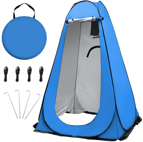 Pop-up Duschzelt, Tragbarer Umkleideraum für den Strand, UV für den Außenbereich, UV-Duschkabinenzelte für Wandern am Strand Camping, Picknick-Angeln im Freien, 120 x 120 x 190 cm (Blau)