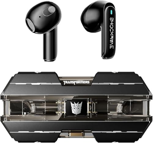 Transformers TF-T01 Écouteurs sans fil Bluetooth 5.4 avec basses profondes et micro anti-bruit IPX5 étanches pour Android iOS Noir Shockwave