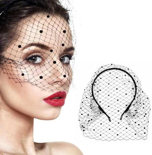 ZhongShuang Fascinator mit schwarzem Schleier für Hochzeiten, schwarze Fascinatoren für Damen, Netzschleier, Stirnband, Kopfband, Mütze, schwarzer Spitzenschleier für Beerdigung, Hochzeiten, Teepartys
