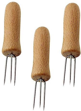 BESPORTBLE Obstgabel 3 Stück Edelstahl Maisgabeln Holzgriff Mehrzweck-spieße für Küche Grillen und Camping