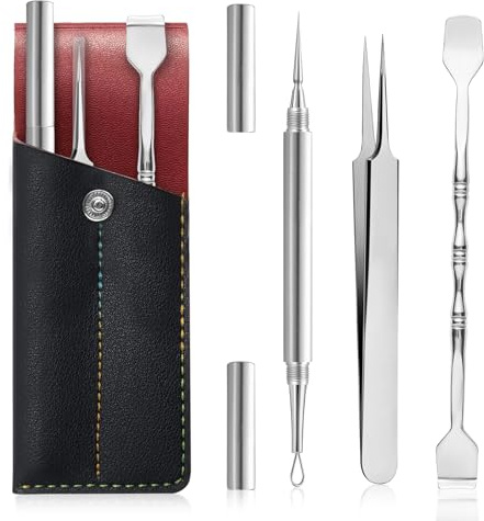 SGNEKOO Blackhead & Milia Remover Tool Set, Stainless Steel Acne Extractor Kit with Portable Leather Case, Professional Comedone Removal for Pimple, Whitehead, Blemishes