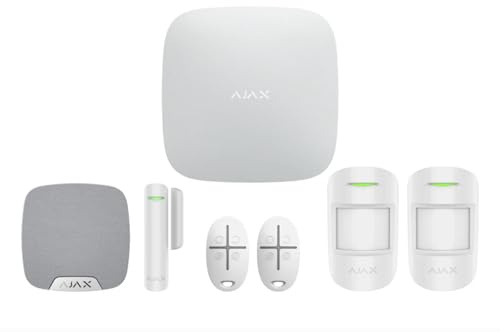 Ajax Systems Smart Wireless Alarm System KIT – Ready to Install Pet-Friendly Home Security Kit with Motion & Door Sensors, Keyfobs, Siren, App Controlled, No Monthly Fees, Official Warranty (White)
