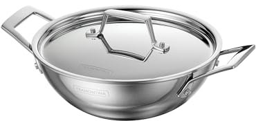 Tramontina Utsava 1.8 QUART Tri-Ply Clad Stainless Steel Kadai with Lid