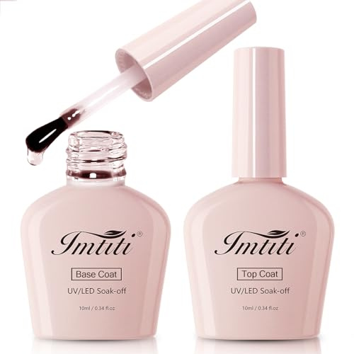 Imtiti 2pcs 10ml UV LED Gellack Gel Nagellack Base & No Wipe Top Coat Unterlack & Überlack Set, UV Nagellack Base und Top Coat für Gelnägel Nail Art Maniküre Nageldesign