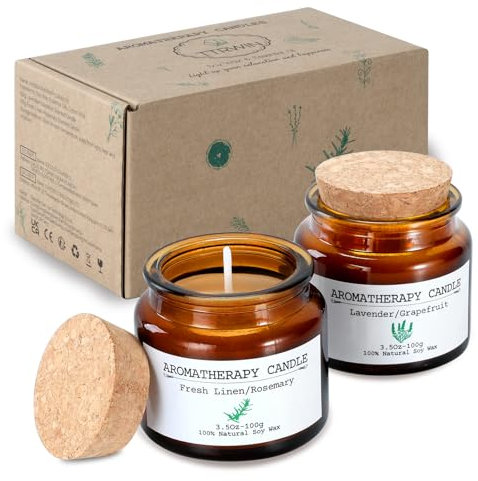 TTRWIN Candles Gifts for Women, Scented Candles Gift Set, Natural Soy Wax Candle, Lavender & Grapefruit Relieves Stress, Fresh Linen & Rosemary Promotes Sleep, 200g-2 Glass Jar Candle with Lid