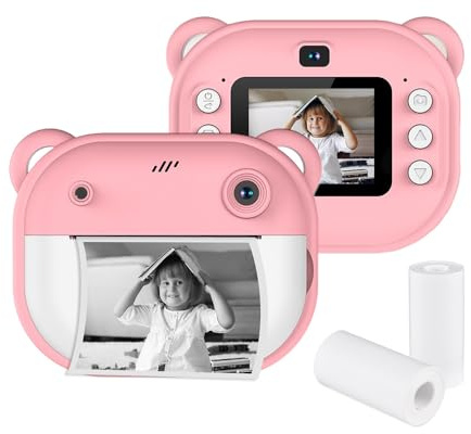 Hanzete Kids Instant Print Camera Kids Camera 1080P Digital Camera with Dual Lens 2 Inch Screen Built-in Battery Picture Frames Thermal Printing Paper Birthday Festival 3+ Year Old Children Boys