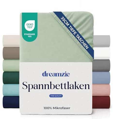 Dreamzie - Spannbettlaken 120x200cm - 100% Mikrofaser - 35cm hoher Steg | Hellgrün · OEKO-TEX · Spannbetttuch · Ultraweich · Für hohe Matratzen · Pflegeleicht · Leintuch · Für Einzelbetten